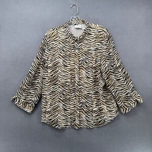 Alfred Dunner Women's Size 18 Tiger Print Button Up Shirt Long Sleeve Blouse Top
